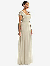 Side View Thumbnail - Champagne Flutter Sleeve Scoop Open-Back Chiffon Maxi Dress