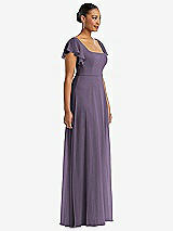 Side View Thumbnail - Lavender Flutter Sleeve Scoop Open-Back Chiffon Maxi Dress