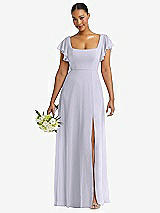 Front View Thumbnail - Silver Dove Flutter Sleeve Scoop Open-Back Chiffon Maxi Dress
