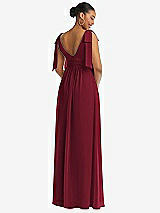 Rear View Thumbnail - Burgundy Plunge Neckline Bow Shoulder Empire Waist Chiffon Maxi Dress