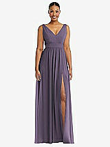 Alt View 2 Thumbnail - Lavender Plunge Neckline Bow Shoulder Empire Waist Chiffon Maxi Dress