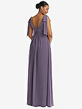 Rear View Thumbnail - Lavender Plunge Neckline Bow Shoulder Empire Waist Chiffon Maxi Dress