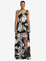 Alt View 2 Thumbnail - Noir Garden Plunge Neckline Bow Shoulder Empire Waist Chiffon Maxi Dress