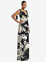 Side View Thumbnail - Noir Garden Plunge Neckline Bow Shoulder Empire Waist Chiffon Maxi Dress