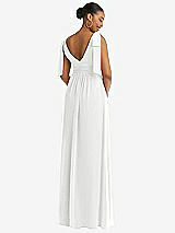 Rear View Thumbnail - White Plunge Neckline Bow Shoulder Empire Waist Chiffon Maxi Dress