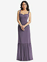 Alt View 1 Thumbnail - Lavender Tie-Shoulder Corset Bodice Ruffle-Hem Maxi Dress