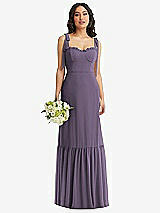 Front View Thumbnail - Lavender Tie-Shoulder Corset Bodice Ruffle-Hem Maxi Dress