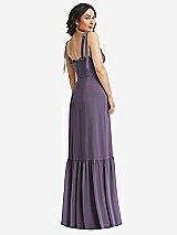 Rear View Thumbnail - Lavender Tie-Shoulder Corset Bodice Ruffle-Hem Maxi Dress