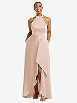 Front View Thumbnail - Cameo High-Neck Tie-Back Halter Cascading High Low Maxi Dress