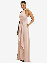 Side View Thumbnail - Cameo High-Neck Tie-Back Halter Cascading High Low Maxi Dress