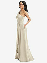 Side View Thumbnail - Champagne One-Shoulder High Low Maxi Dress with Pockets