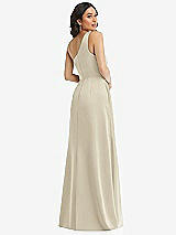 Rear View Thumbnail - Champagne One-Shoulder High Low Maxi Dress with Pockets