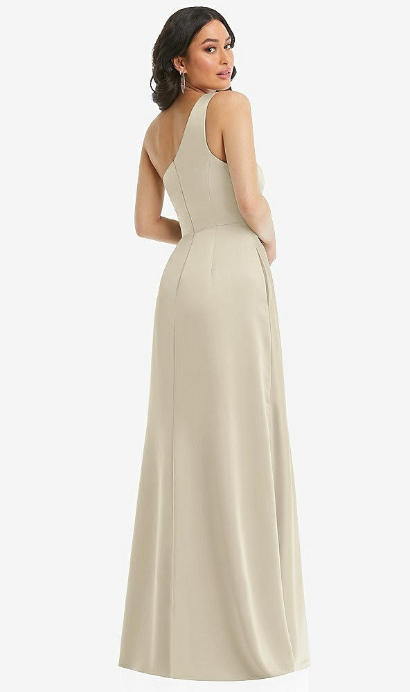 Back View - Champagne One-Shoulder High Low Maxi Dress with Pockets