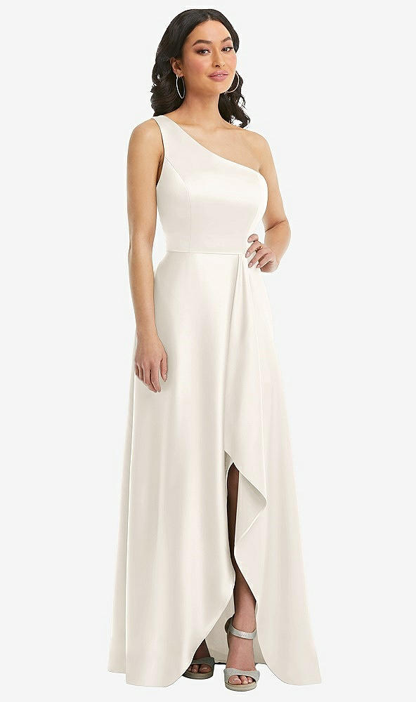Front View - Ivory One-Shoulder High Low Maxi Dress with Pockets