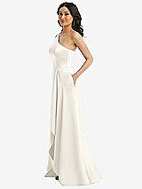 Side View Thumbnail - Ivory One-Shoulder High Low Maxi Dress with Pockets