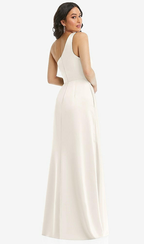 Back View - Ivory One-Shoulder High Low Maxi Dress with Pockets