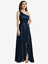 Front View Thumbnail - Midnight Navy One-Shoulder High Low Maxi Dress with Pockets