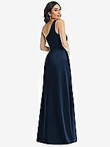 Rear View Thumbnail - Midnight Navy One-Shoulder High Low Maxi Dress with Pockets