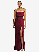 Alt View 1 Thumbnail - Burgundy Strapless Overlay Bodice Crepe Maxi Dress with Front Slit