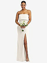 Alt View 2 Thumbnail - Ivory Strapless Overlay Bodice Crepe Maxi Dress with Front Slit