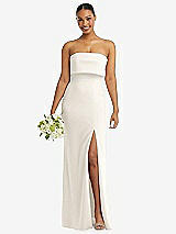 Front View Thumbnail - Ivory Strapless Overlay Bodice Crepe Maxi Dress with Front Slit