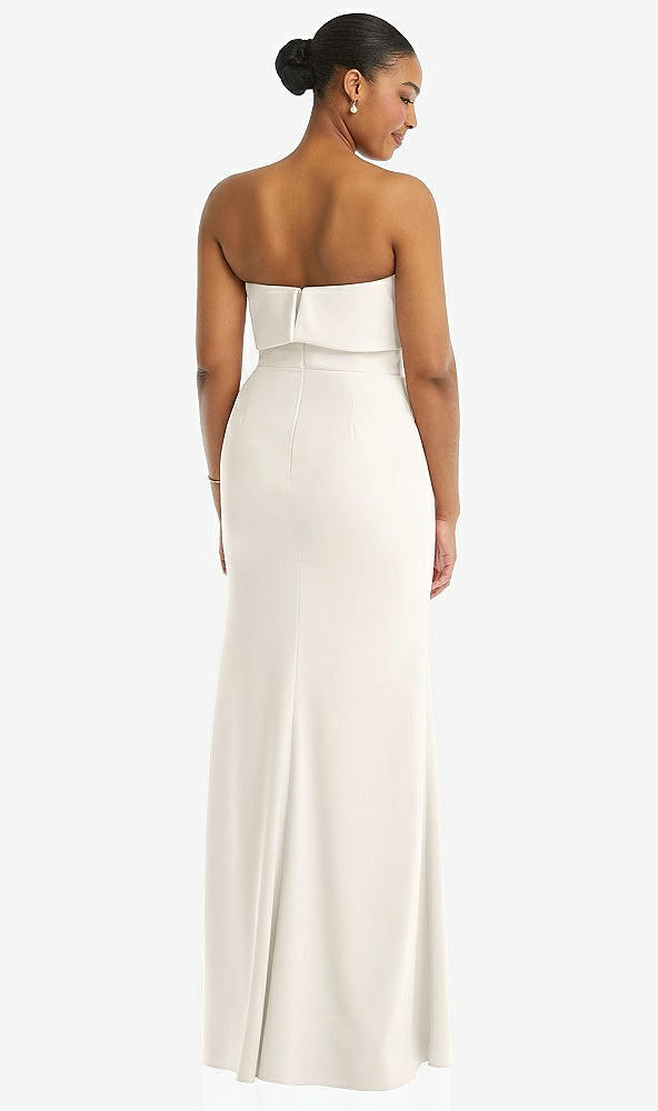 Back View - Ivory Strapless Overlay Bodice Crepe Maxi Dress with Front Slit