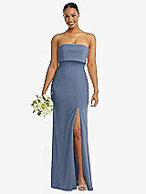Front View Thumbnail - Larkspur Blue Strapless Overlay Bodice Crepe Maxi Dress with Front Slit