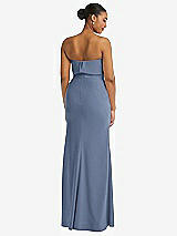 Rear View Thumbnail - Larkspur Blue Strapless Overlay Bodice Crepe Maxi Dress with Front Slit