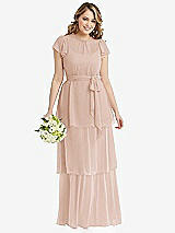 Front View Thumbnail - Cameo Flutter Sleeve Jewel Neck Chiffon Maxi Dress with Tiered Ruffle Skirt