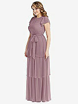 Side View Thumbnail - Dusty Rose Flutter Sleeve Jewel Neck Chiffon Maxi Dress with Tiered Ruffle Skirt