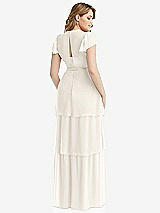 Rear View Thumbnail - Ivory Flutter Sleeve Jewel Neck Chiffon Maxi Dress with Tiered Ruffle Skirt