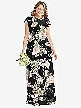 Front View Thumbnail - Noir Garden Flutter Sleeve Jewel Neck Chiffon Maxi Dress with Tiered Ruffle Skirt