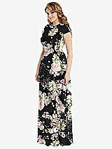 Side View Thumbnail - Noir Garden Flutter Sleeve Jewel Neck Chiffon Maxi Dress with Tiered Ruffle Skirt
