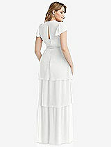 Rear View Thumbnail - White Flutter Sleeve Jewel Neck Chiffon Maxi Dress with Tiered Ruffle Skirt