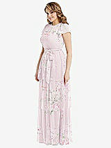 Side View Thumbnail - Watercolor Print Flutter Sleeve Jewel Neck Chiffon Maxi Dress with Tiered Ruffle Skirt