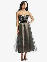 Alt View 1 Thumbnail - Cameo & Black Lace Bustier Bodice Ballet-Length Dress with Tulle Skirt