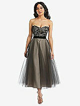 Front View Thumbnail - Cameo & Black Lace Bustier Bodice Ballet-Length Dress with Tulle Skirt