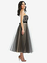 Side View Thumbnail - Cameo & Black Lace Bustier Bodice Ballet-Length Dress with Tulle Skirt
