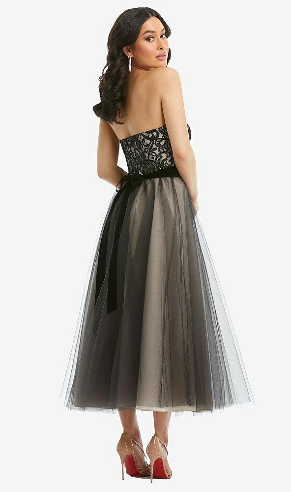 Back View - Cameo & Black Lace Bustier Bodice Ballet-Length Dress with Tulle Skirt