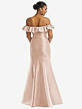 Rear View Thumbnail - Cameo Off-the-Shoulder Ruffle Neck Satin Trumpet Gown