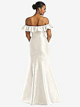 Rear View Thumbnail - Ivory Off-the-Shoulder Ruffle Neck Satin Trumpet Gown