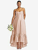 Front View Thumbnail - Cameo Strapless Deep Ruffle Hem Satin High Low Dress with Pockets