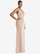 Side View Thumbnail - Cameo Plunge Neck Halter Backless Trumpet Gown with Front Slit