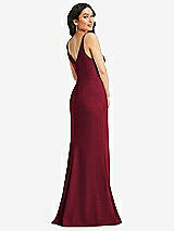 Rear View Thumbnail - Burgundy Skinny Strap Deep V-Neck Crepe Trumpet Gown with Front Slit