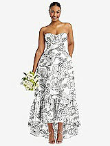 Front View Thumbnail - Botanica Strapless Floral High-Low Ruffle Hem Maxi Dress with Pockets