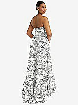 Rear View Thumbnail - Botanica Strapless Floral High-Low Ruffle Hem Maxi Dress with Pockets