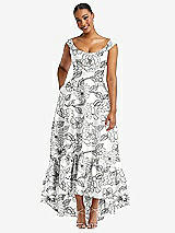 Front View Thumbnail - Botanica Cap Sleeve Deep Ruffle Hem Floral High Low Dress with Pockets