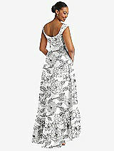 Rear View Thumbnail - Botanica Cap Sleeve Deep Ruffle Hem Floral High Low Dress with Pockets