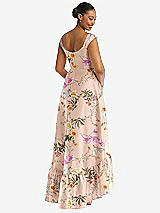 Rear View Thumbnail - Butterfly Botanica Pink Sand Cap Sleeve Deep Ruffle Hem Floral High Low Dress with Pockets