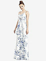 Front View Thumbnail - Cottage Rose Larkspur Draped Wrap Floral Satin Maxi Dress with Pockets